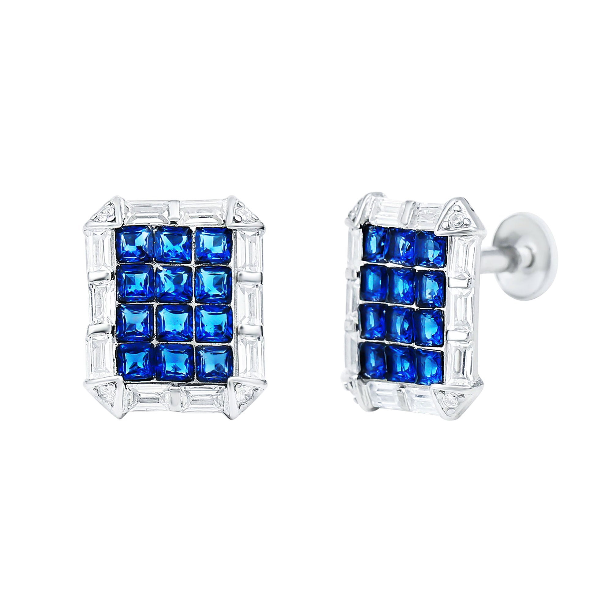 Rosec Jewels-Certified Lab Grown Blue Sapphire Stud Earrings with CZ Diamond