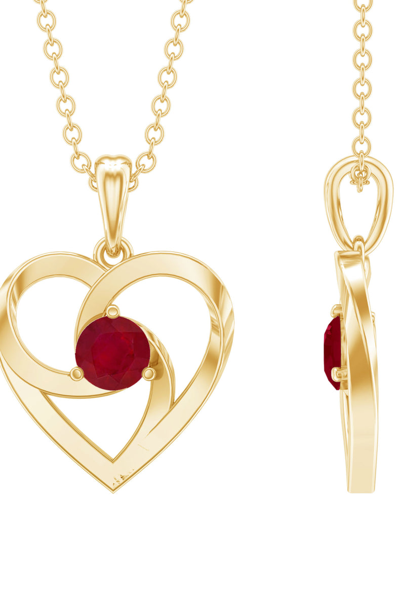 Rosec Jewels 0.25 Carat Round Cut Solitaire Ruby Heart Pendant Necklace