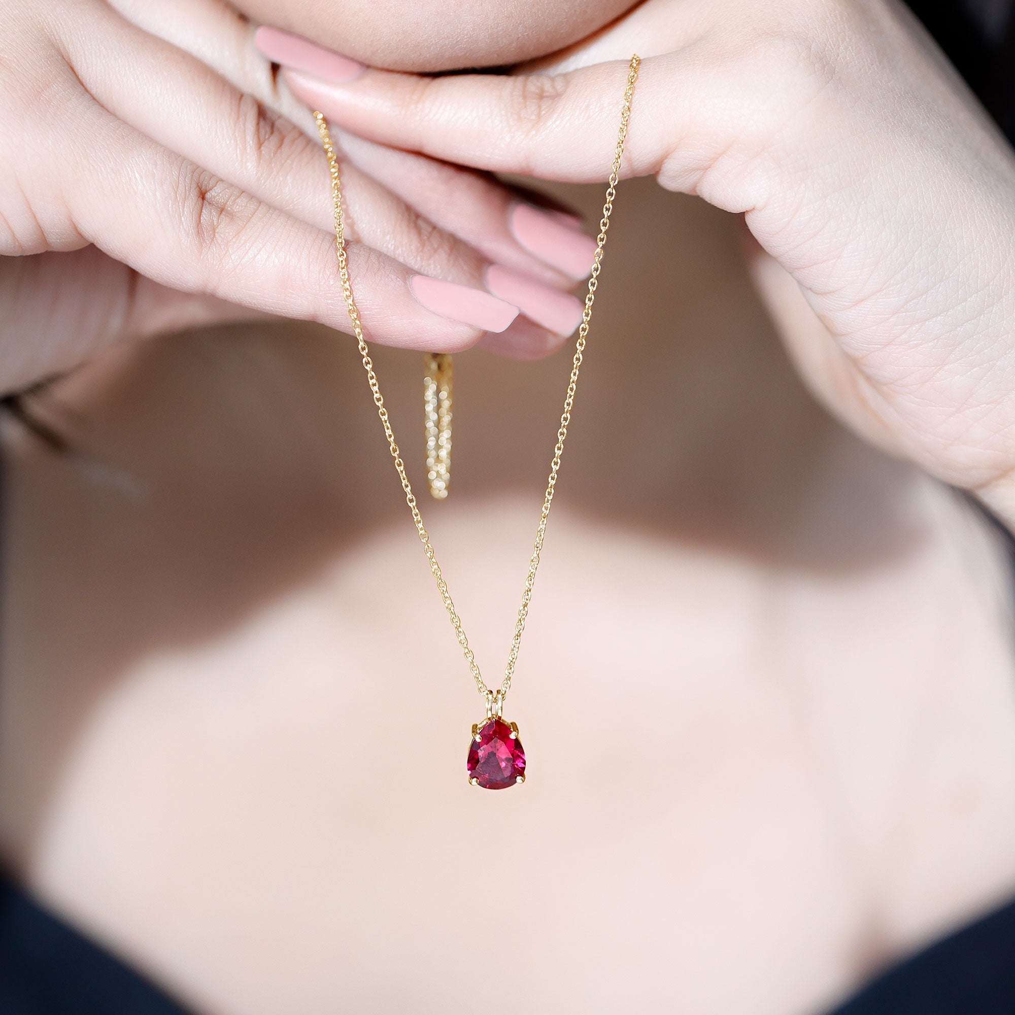 3 CT Pear Cut Lab Grown Ruby Solitaire Pendant Necklace AAAA - Rosec Jewels