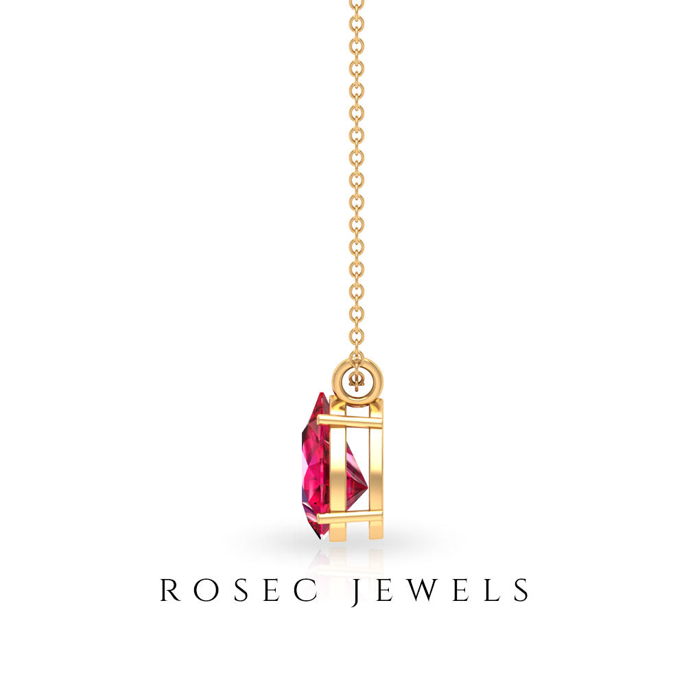 Pear Cut Lab Grown Ruby Solitaire Pendant Necklace Lab Created Ruby - ( AAAA ) - Quality - Rosec Jewels