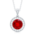 2.3 Carat Round Lab Grown Ruby and Diamond Halo Necklace AAAA - Rosec Jewels