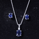 Sterling Silver Lab Grown Blue Sapphire Bridal Necklace and Earrings Set AAAA 92.5 Sterling Silver - Rosec Jewels