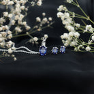Sterling Silver Lab Grown Blue Sapphire Bridal Necklace and Earrings Set AAAA 92.5 Sterling Silver - Rosec Jewels