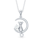 Certified Diamond Cat on Moon Necklace Natural - ( HI-SI ) - Rosec Jewels