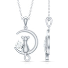 Certified Diamond Cat on Moon Necklace Natural - ( HI-SI ) - Rosec Jewels