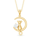 Certified Diamond Cat on Moon Necklace Natural - ( HI-SI ) - Rosec Jewels