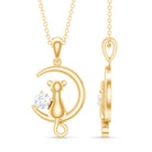 Certified Diamond Cat on Moon Necklace Natural - ( HI-SI ) - Rosec Jewels
