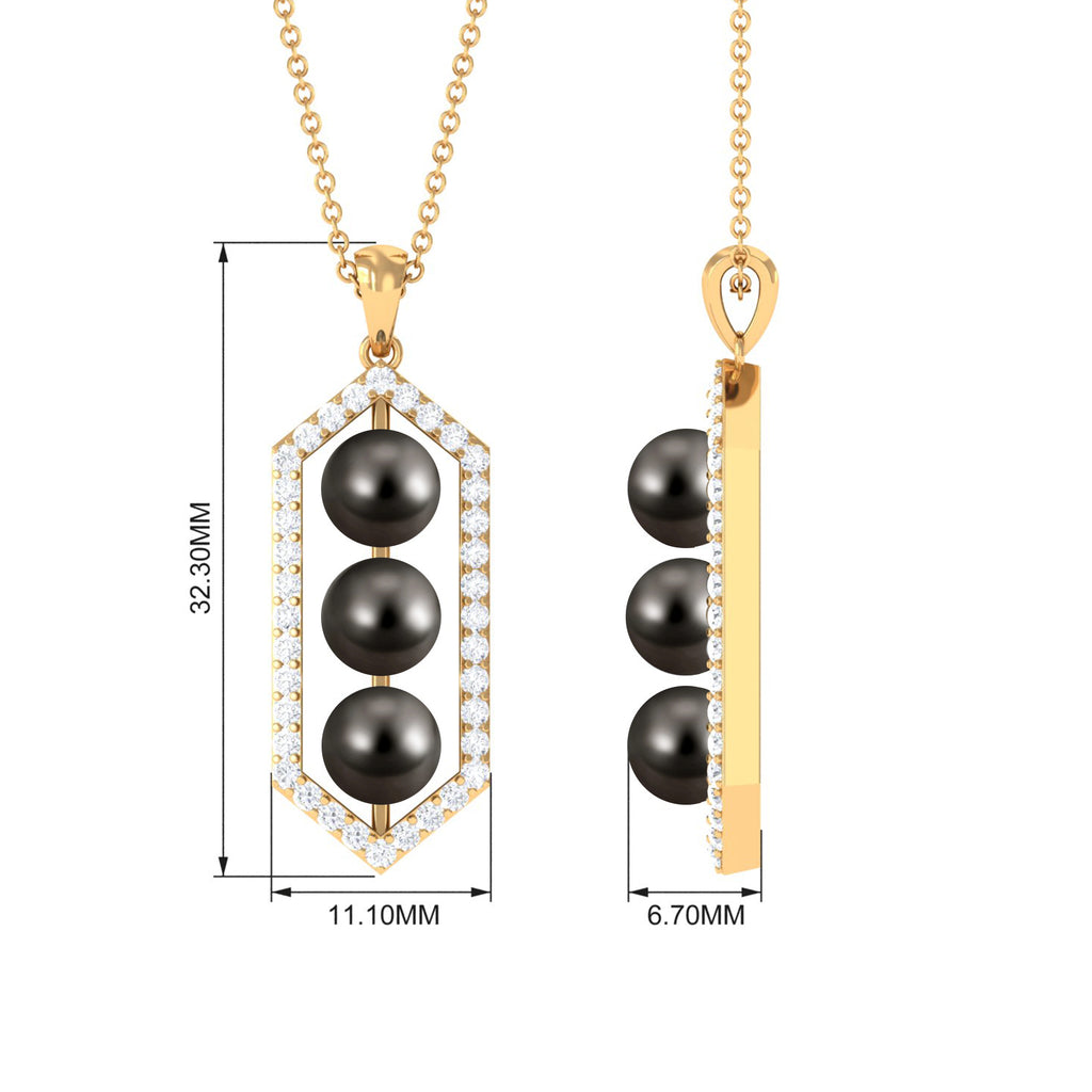 Tahitian Pearl Three Stone Dangle Pendant with Diamond Tahitian pearl - ( AAA ) - Quality - Rosec Jewels