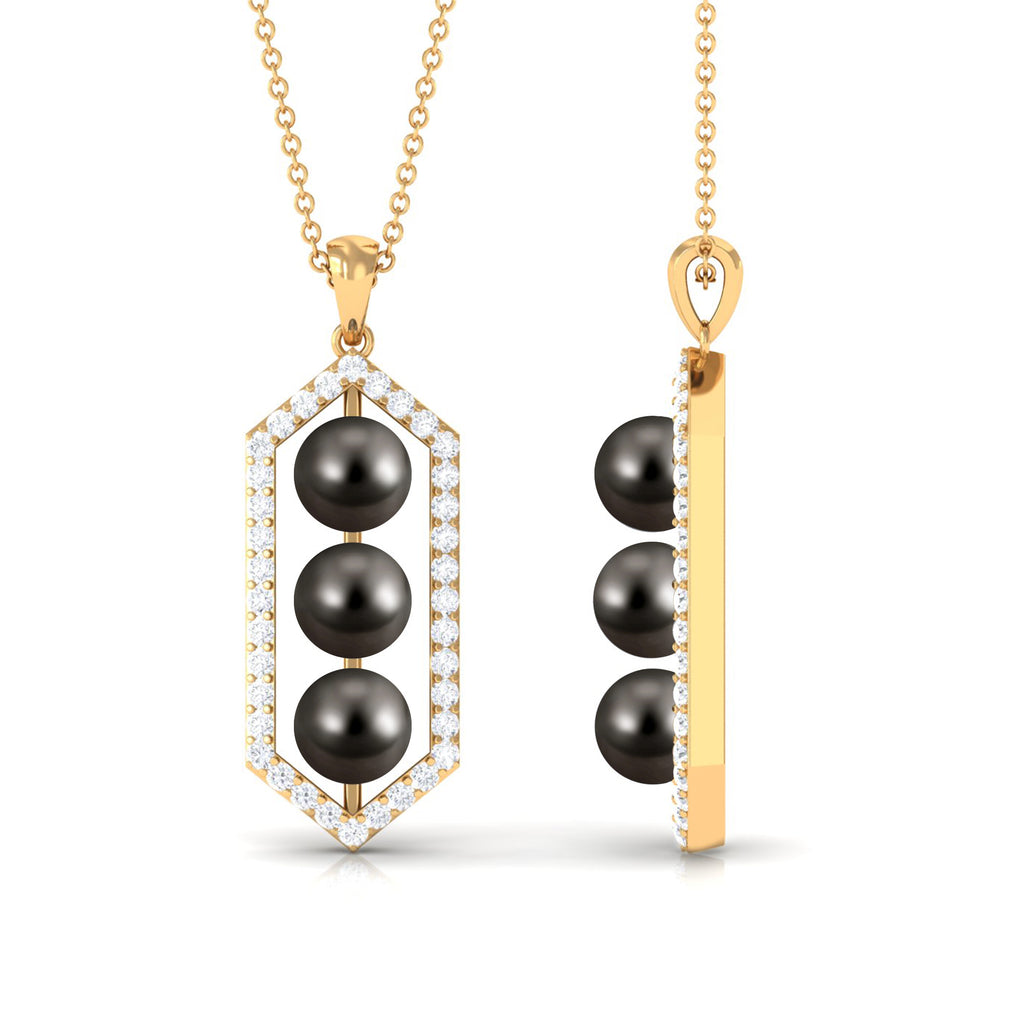 Tahitian Pearl Three Stone Dangle Pendant with Diamond Tahitian pearl - ( AAA ) - Quality - Rosec Jewels