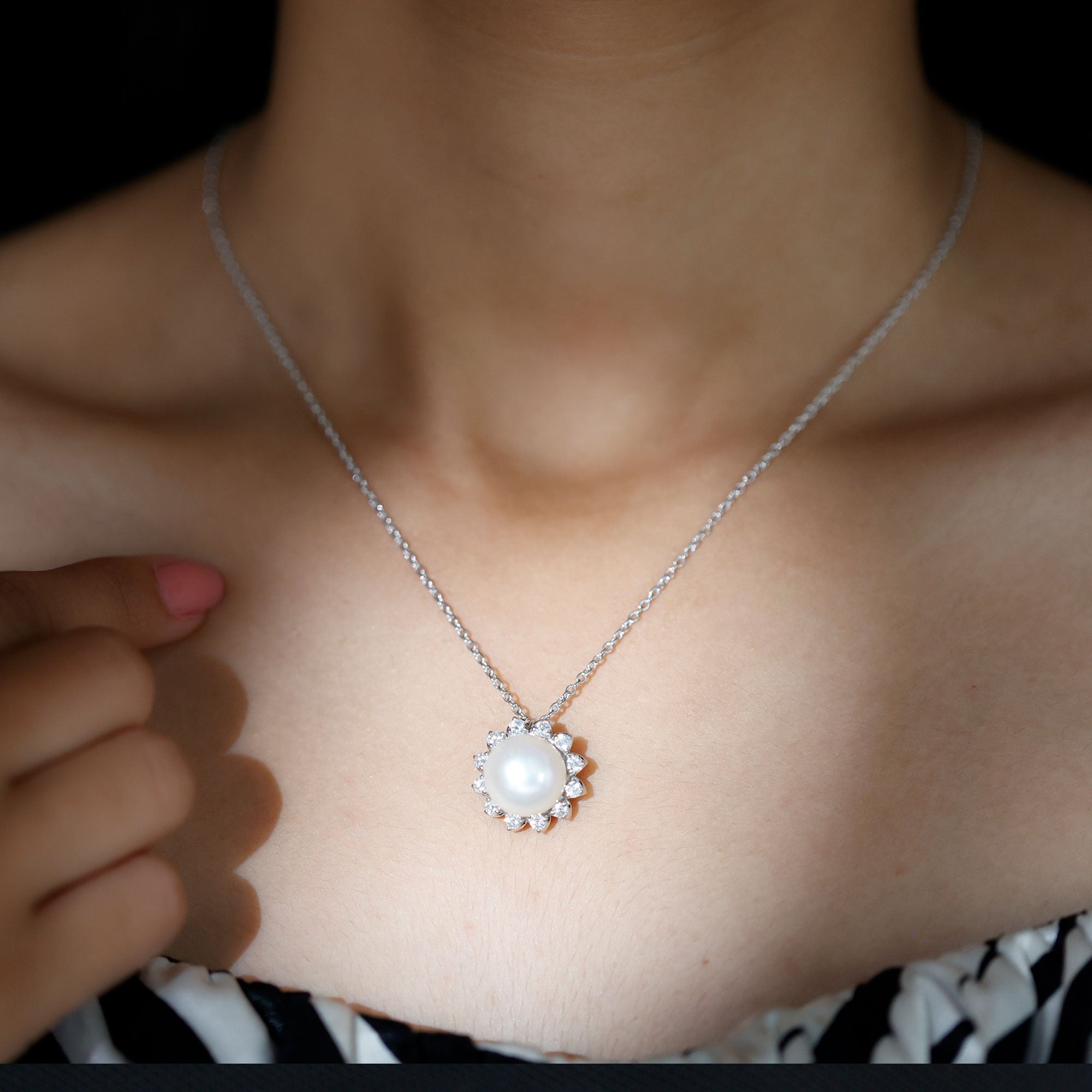 Natural 11 Carat Freshwater Pearl Flower Necklace in Silver AAA 92.5 Sterling Silver - Rosec Jewels