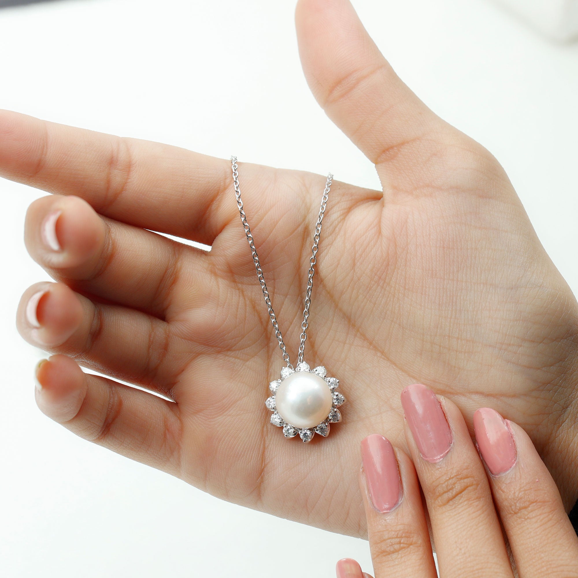 Natural 11 Carat Freshwater Pearl Flower Necklace in Silver AAA 92.5 Sterling Silver - Rosec Jewels