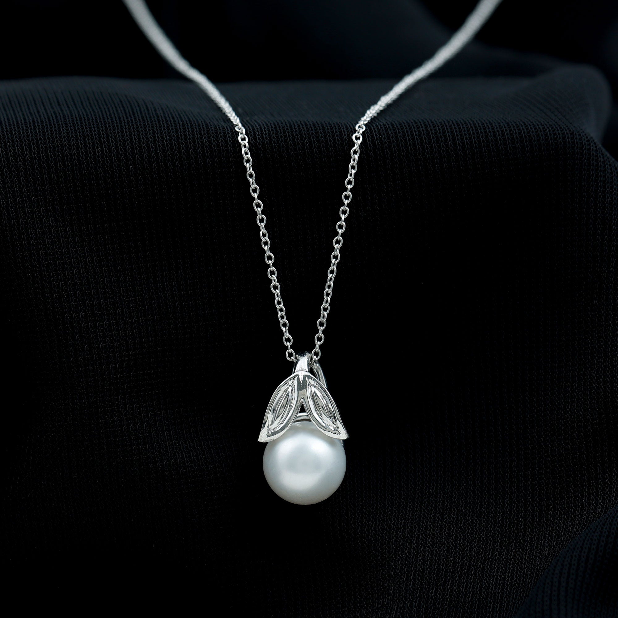 Freshwater Pearl Solitaire Pendant with Silver Leaf - Rosec Jewels