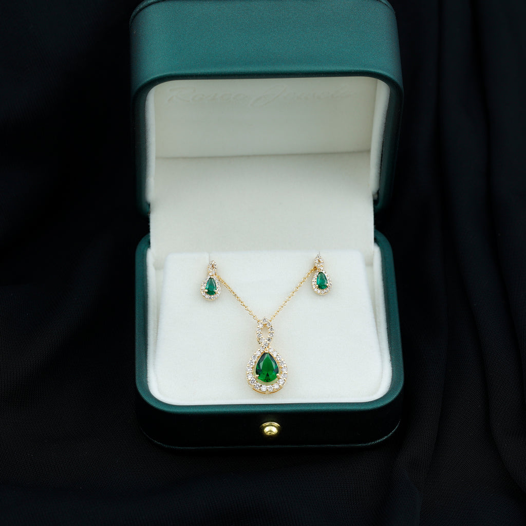 2.25 CT Certified Created Emerald Teardrop Infinity jewelry Set with Diamond Accent Lab Created Emerald - ( AAAA ) - Quality - Rosec Jewels