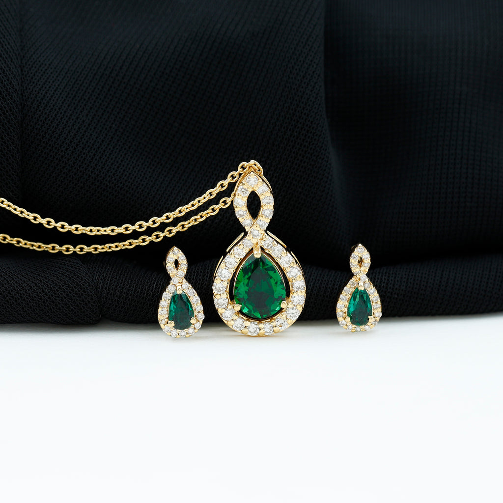 2.25 CT Certified Created Emerald Teardrop Infinity jewelry Set with Diamond Accent Lab Created Emerald - ( AAAA ) - Quality - Rosec Jewels
