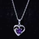 Natural 1 Carat Amethyst Heart Pendant Necklace with Diamond AAA - Rosec Jewels