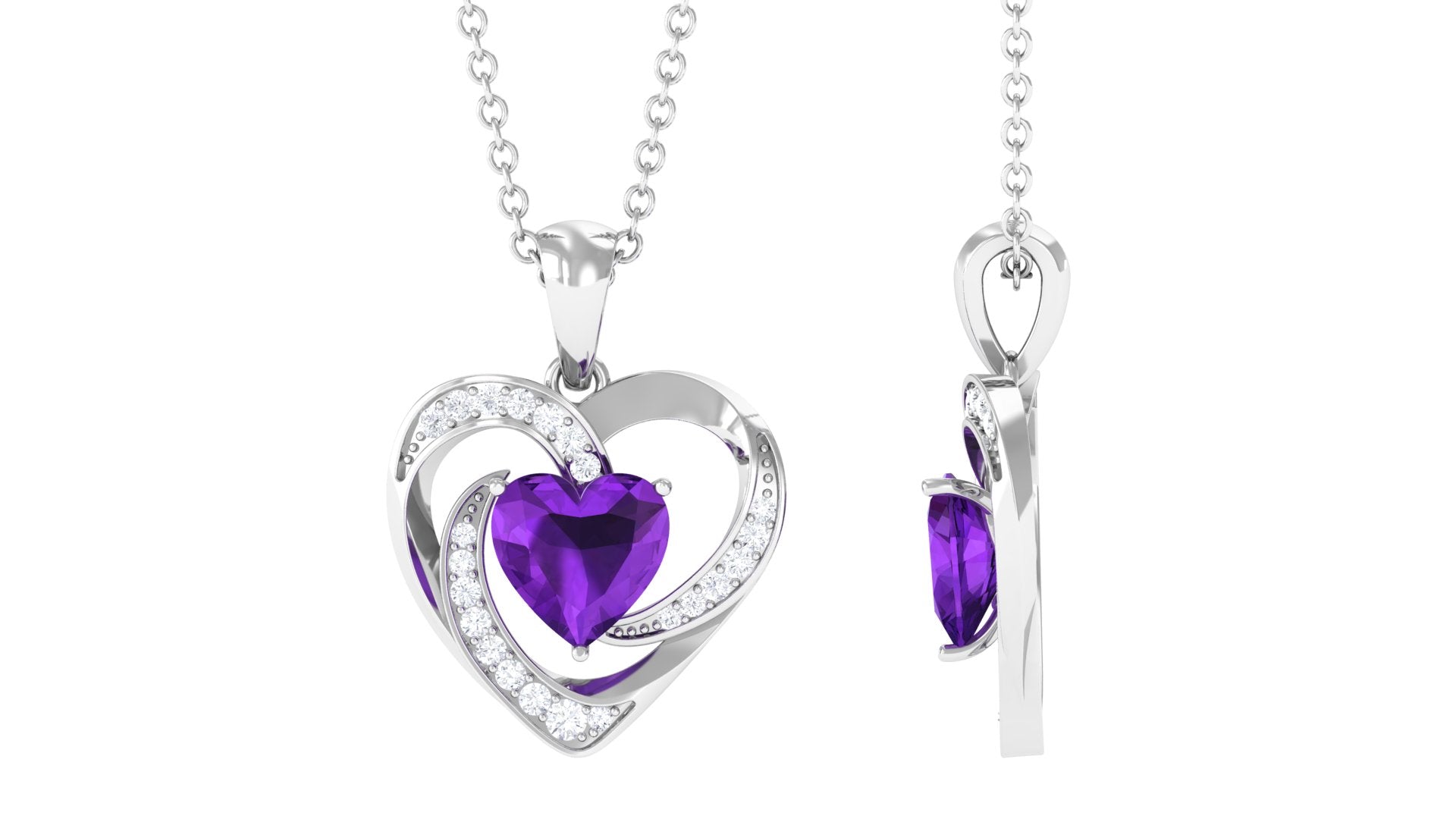 0.9 Carat Amethyst Heart Pendant Necklace with Diamond – Rosec Jewels