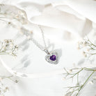 Natural 1 Carat Amethyst Heart Pendant Necklace with Diamond AAA - Rosec Jewels