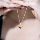 Natural 1 Carat Amethyst Heart Pendant Necklace with Diamond AAA - Rosec Jewels