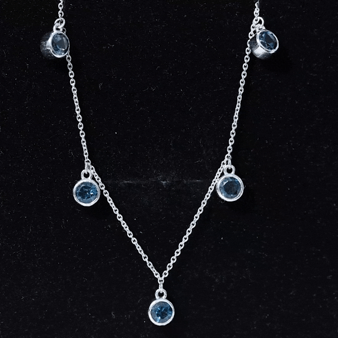 4.25 CT London Blue Topaz Station Chain Necklace in Bezel Setting London Blue Topaz - ( AAA ) - Quality - Rosec Jewels
