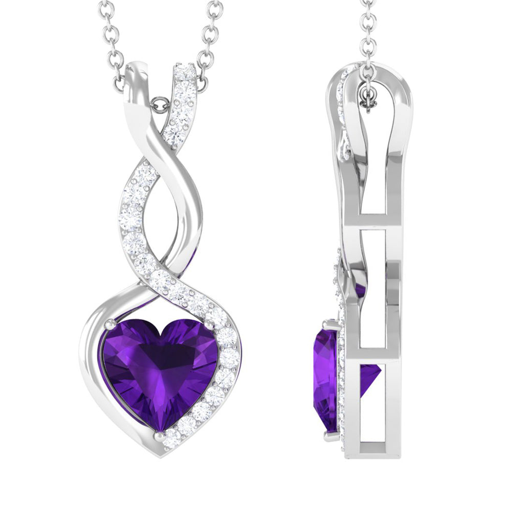 Heart Shape Amethyst Infinity Pendant Necklace Amethyst - ( AAA ) - Quality 92.5 Sterling Silver - Rosec Jewels