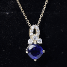 Cushion Cut Lab Grown Blue Sapphire Solitaire Necklace with Diamond AAAA - Rosec Jewels