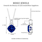 Cushion Cut Lab Grown Blue Sapphire Solitaire Necklace with Diamond AAAA - Rosec Jewels