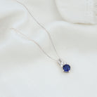 Cushion Cut Lab Grown Blue Sapphire Solitaire Necklace with Diamond AAAA - Rosec Jewels