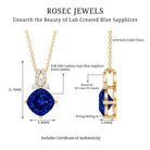 Cushion Cut Lab Grown Blue Sapphire Solitaire Necklace with Diamond AAAA - Rosec Jewels