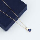 Cushion Cut Lab Grown Blue Sapphire Solitaire Necklace with Diamond AAAA - Rosec Jewels