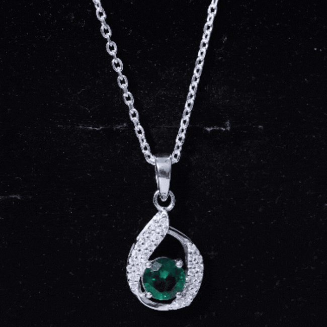 Certified 0.8 Carat Lab Grown Emerald Drop Necklace with Silver Chain AAAA 92.5 Sterling Silver - Rosec Jewels
