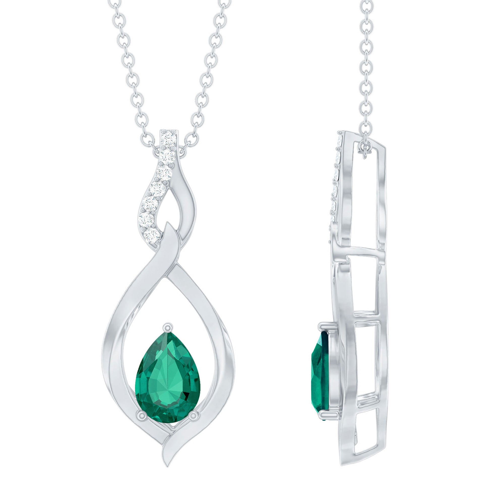 Lab Created Emerald and Moissanite Infinity Drop Necklace
