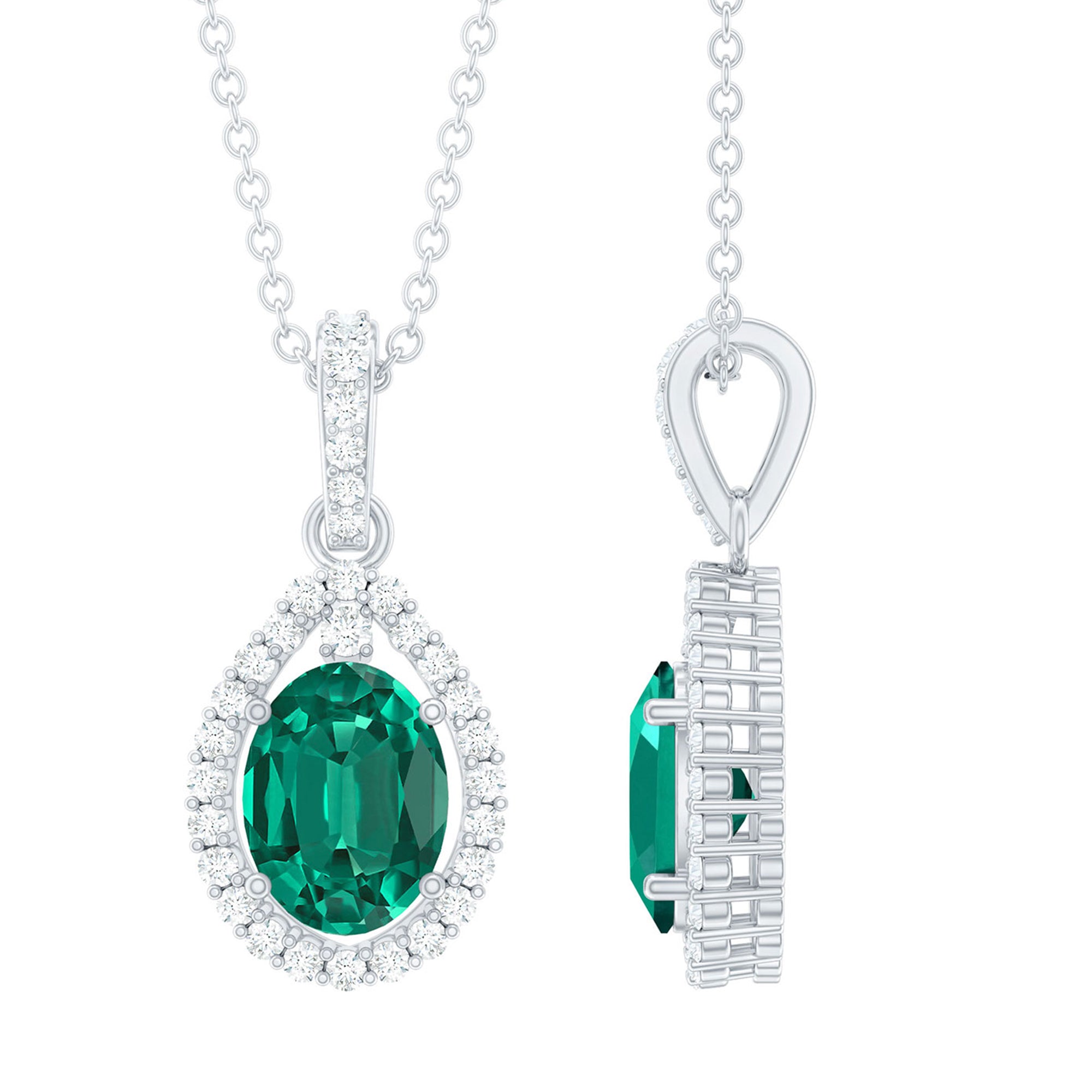 AAAA Quality Lab Grown Emerald Drop Necklace with Moissanite