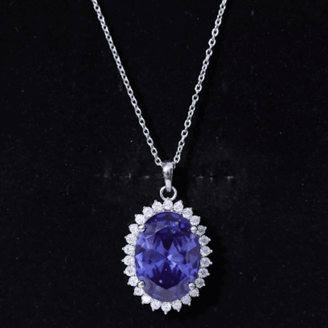 Certified 14 Carat Lab Grown Blue Sapphire Bridal Necklace With Silver Chain AAAA 92.5 Sterling Silver - Rosec Jewels