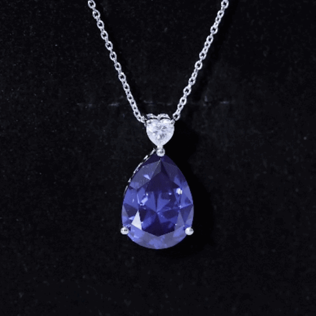 Certified 9 Carat Pear Shape Lab Grown Blue Sapphire Necklace With Silver Chain AAAA 92.5 Sterling Silver - Rosec Jewels