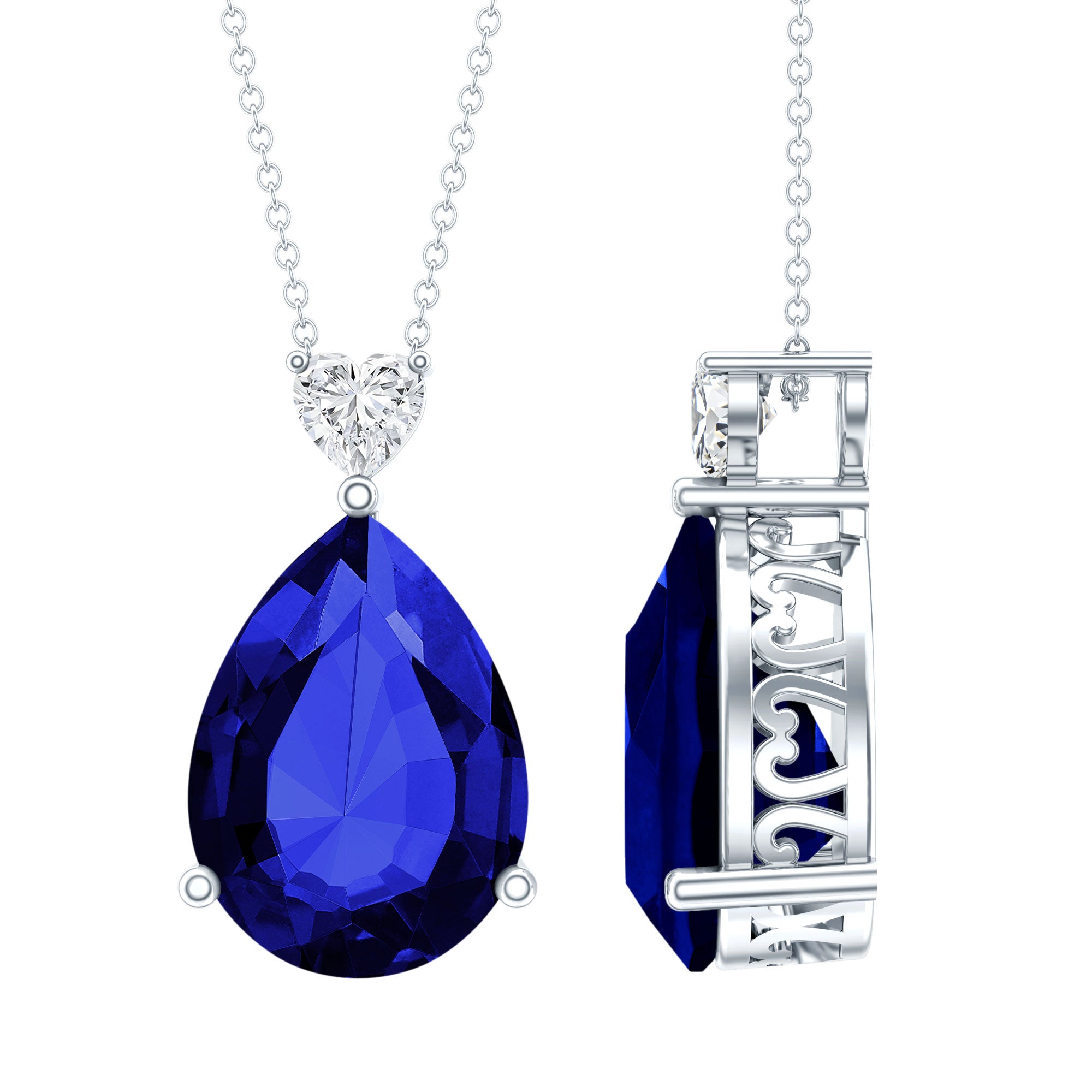 Blue Sapphire Necklace SV925、SV950 Certified 9 Carat Pear Shape Lab Grown Blue Sapphire Necklace With