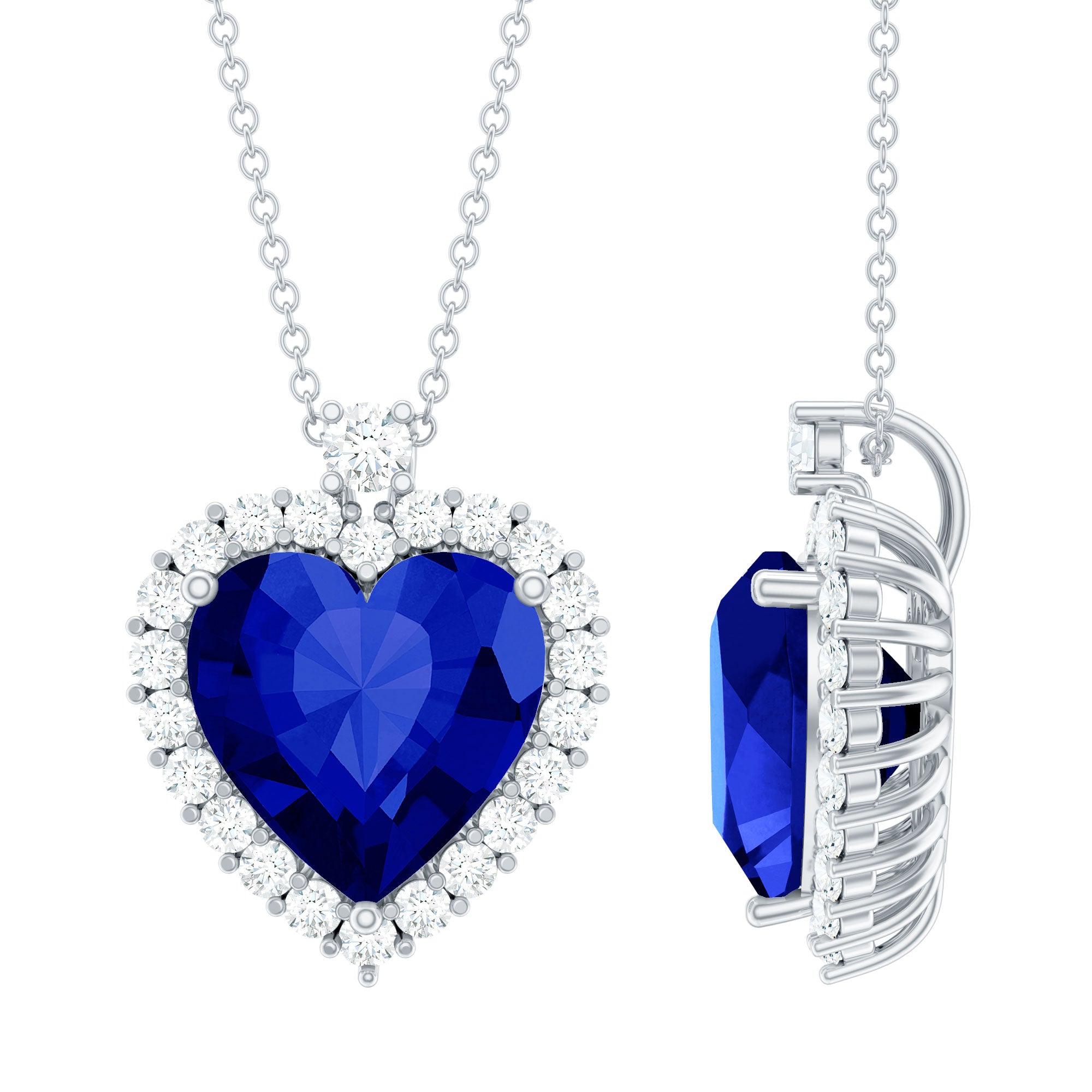 5.6 Carat Lab Grown Blue Sapphire Heart of The Ocean Necklace With Chain AAAA 92.5 Sterling Silver - Rosec Jewels