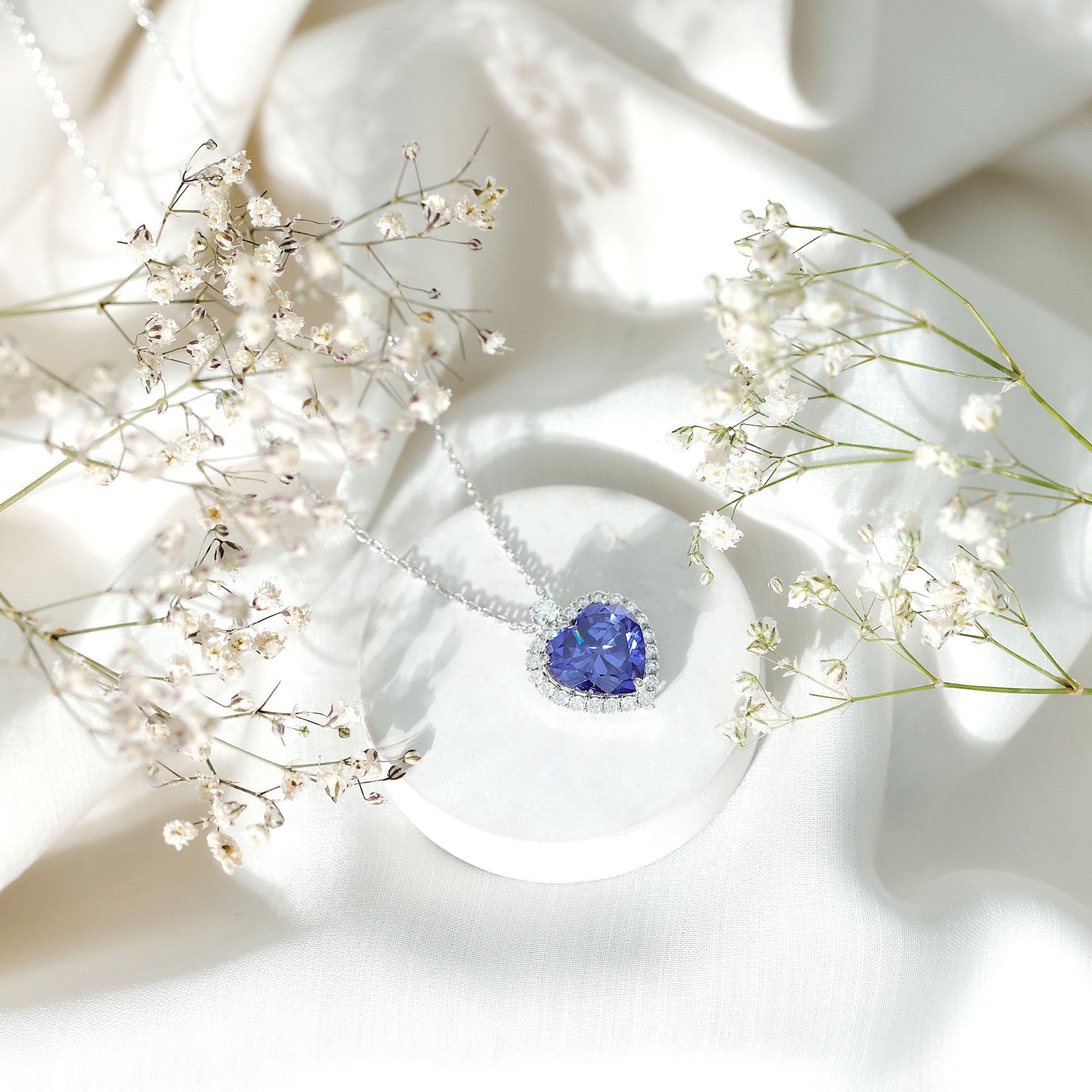 5.6 Carat Lab Grown Blue Sapphire Heart of The Ocean Necklace With Chain AAAA 92.5 Sterling Silver - Rosec Jewels