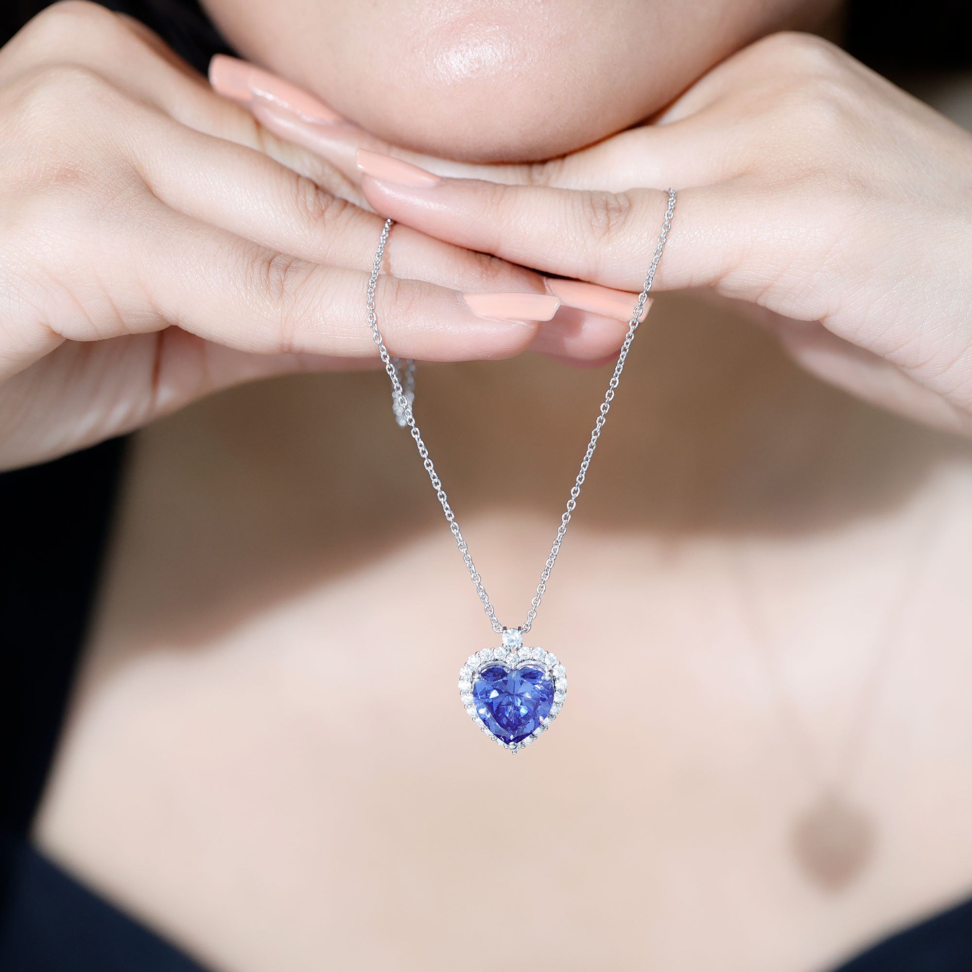 5.6 Carat Lab Grown Blue Sapphire Heart of The Ocean Necklace With Chain AAAA 92.5 Sterling Silver - Rosec Jewels