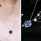 Lab Grown Blue Sapphire Heart of the Ocean Necklace AAAA - Rosec Jewels