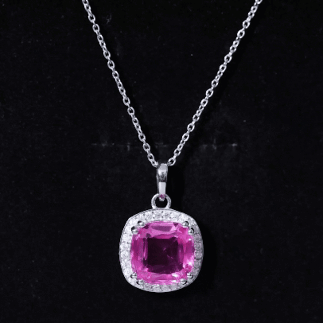 6 Carat Lab Grown Pink Sapphire Cocktail Necklace With Silver Chain AAAA 92.5 Sterling Silver - Rosec Jewels