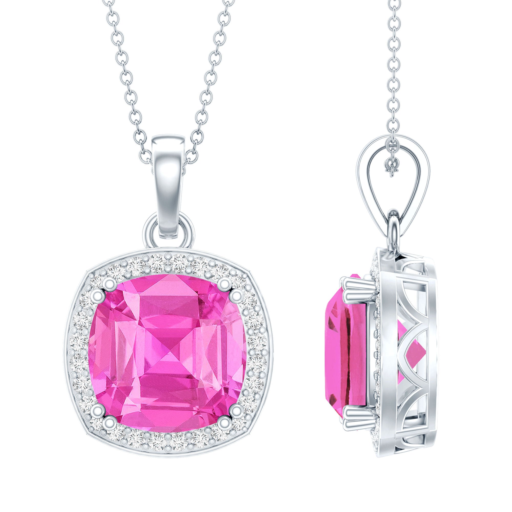 6 Carat Lab Grown Pink Sapphire Cocktail Necklace With Silver