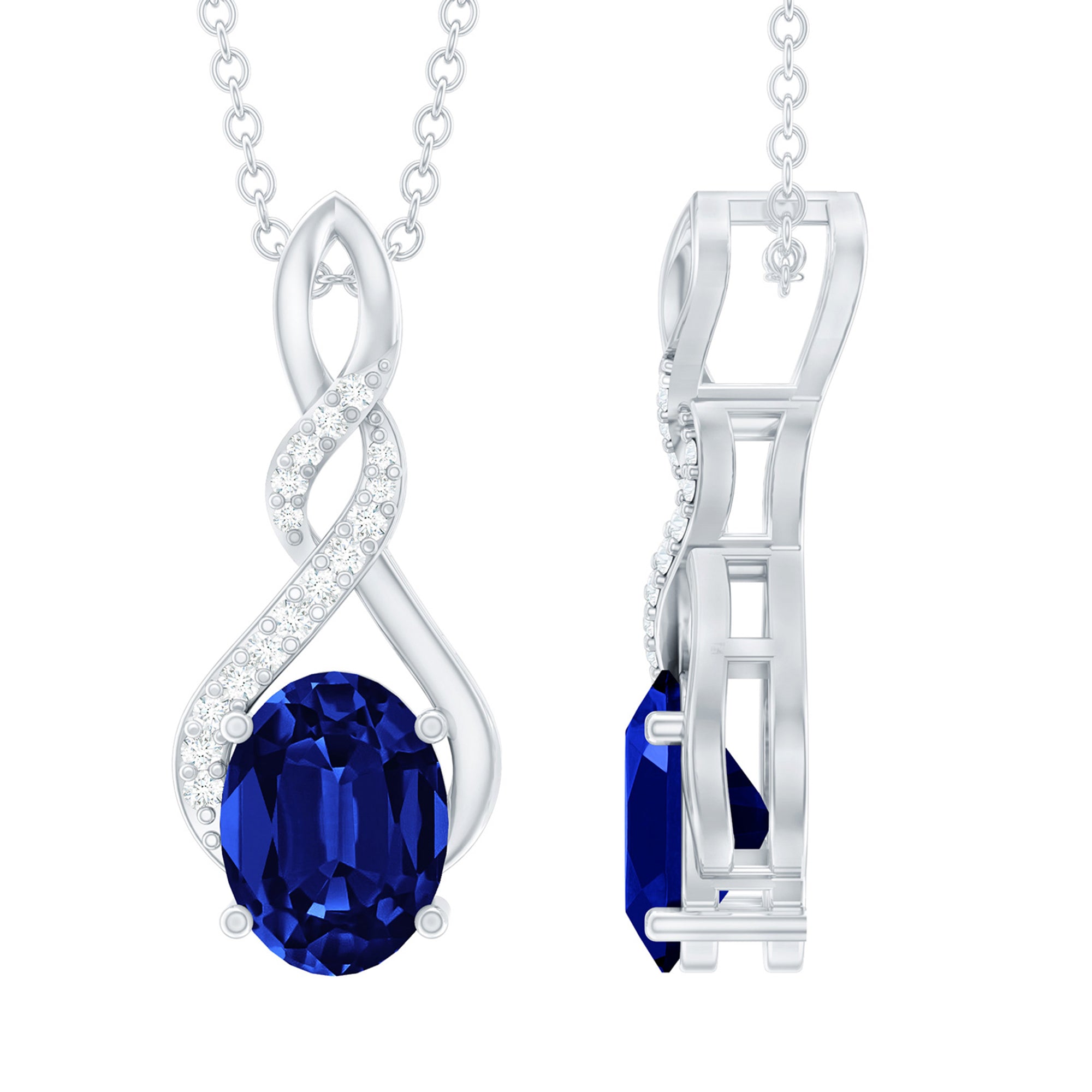 Lab Grown Blue Sapphire Moissanite Knot Pendant Necklace With Silver Chain