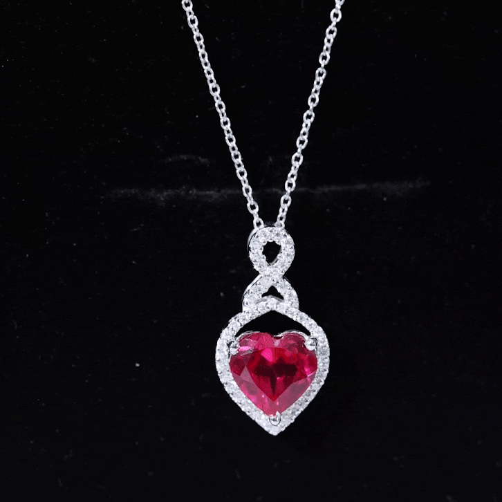 2.25 CT Heart Shape Created Ruby Pendant with Moissanite Accent Lab Created Ruby - ( AAAA ) - Quality - Rosec Jewels