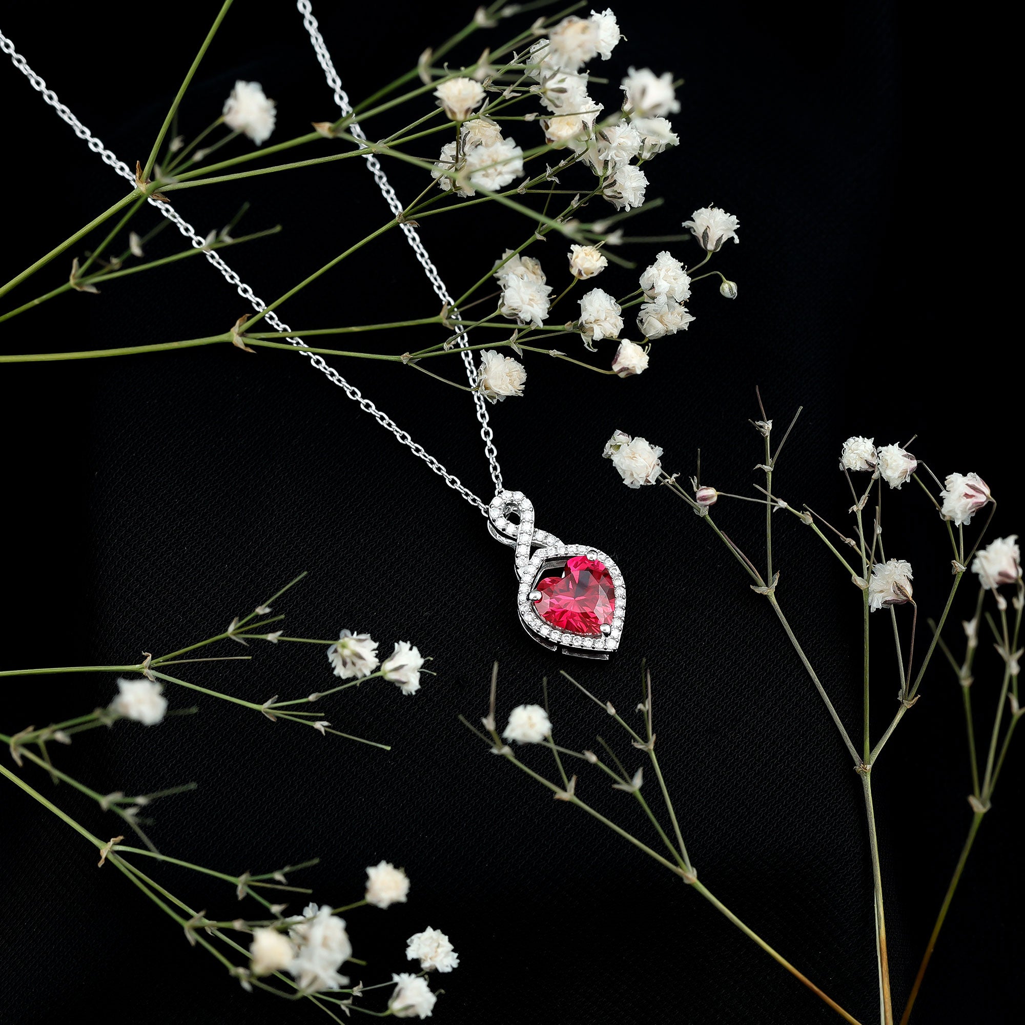 Certified Lab Created Ruby Heart Infinity Necklace With Chain