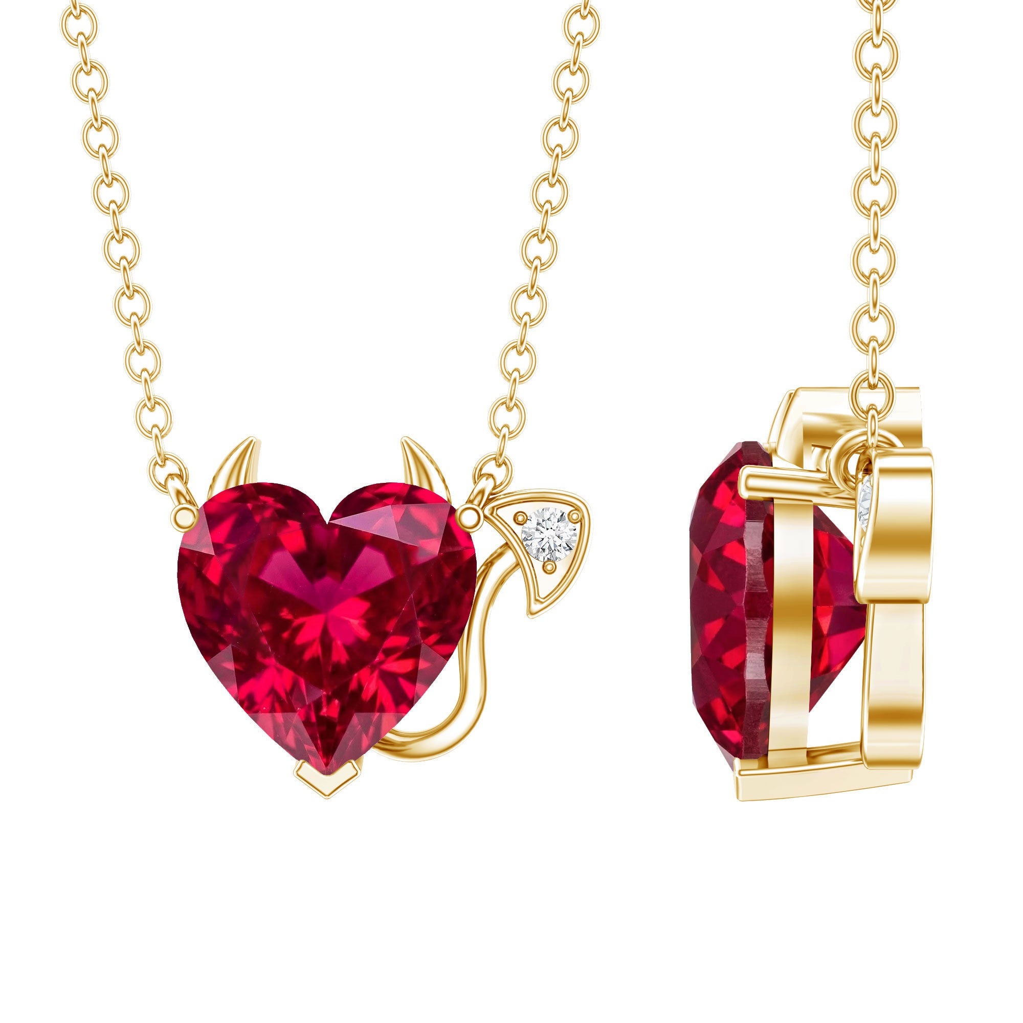 Lab Grown Ruby Devil Heart Necklace with Diamond – Rosec Jewels