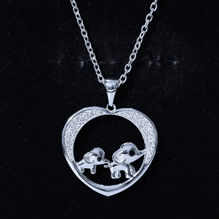 Diamond Elephant Mother Child Necklace Natural - ( HI-SI ) - Rosec Jewels