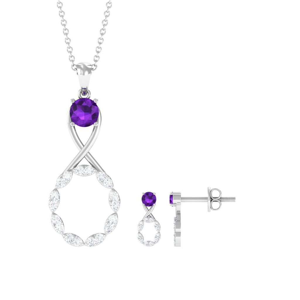 1.25 CT Amethyst and Diamond Infinity Pendant and Earrings Set Amethyst - ( AAA ) - Quality - Rosec Jewels