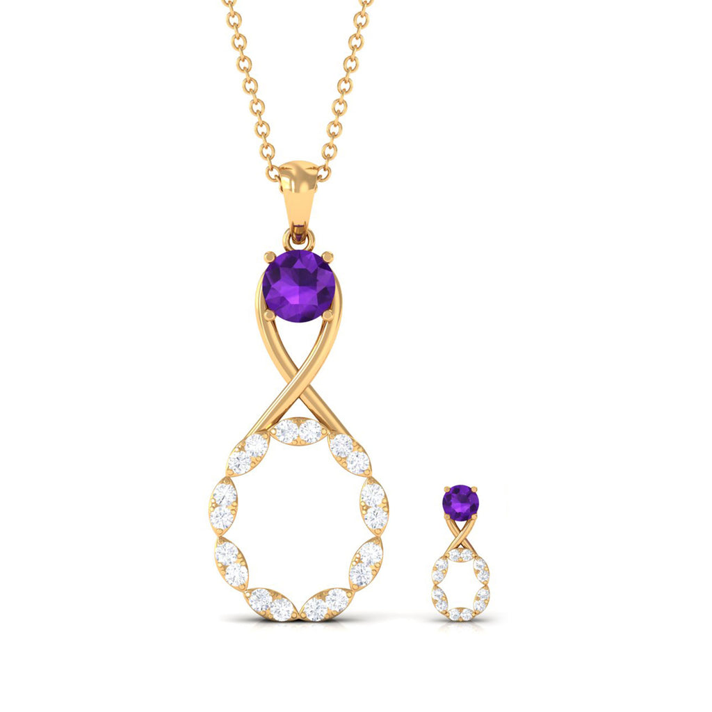 1.25 CT Amethyst and Diamond Infinity Pendant and Earrings Set Amethyst - ( AAA ) - Quality - Rosec Jewels