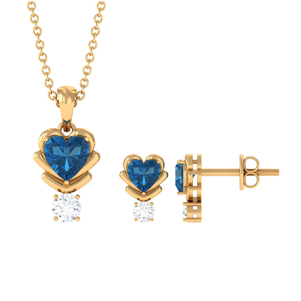 London Blue Topaz and Moissanite Minimal Heart Jewelry Set London Blue Topaz - ( AAA ) - Quality - Rosec Jewels
