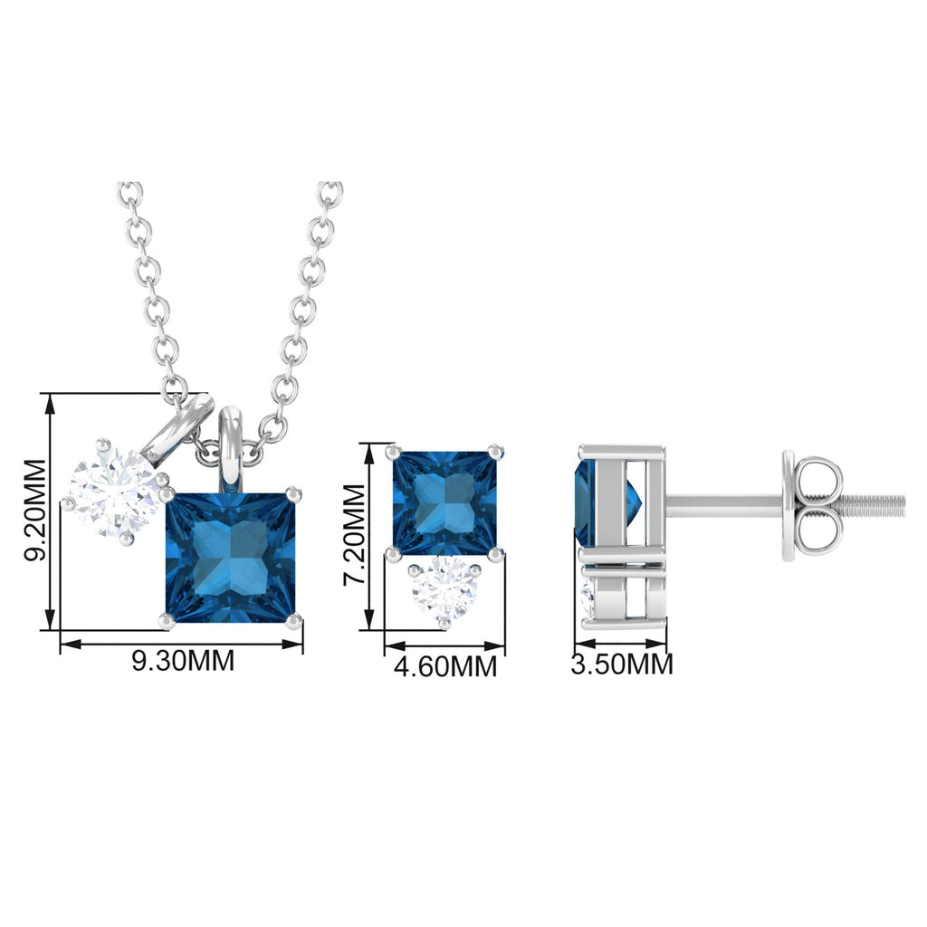 2.5 CT London Blue Topaz and Moissanite Two Stone Pendant Earrings Set London Blue Topaz - ( AAA ) - Quality - Rosec Jewels